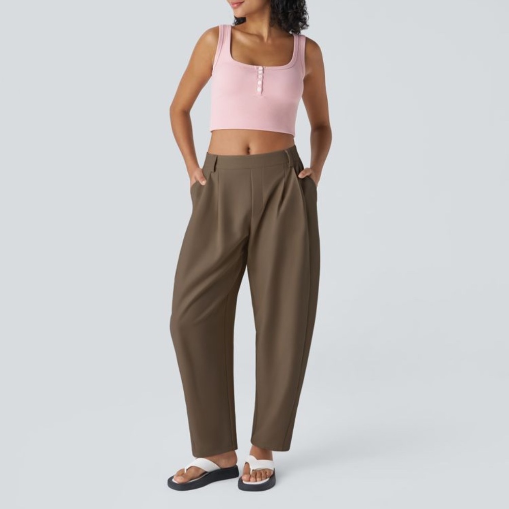 HALARA MID RISE BARREL LEG WORK PANT